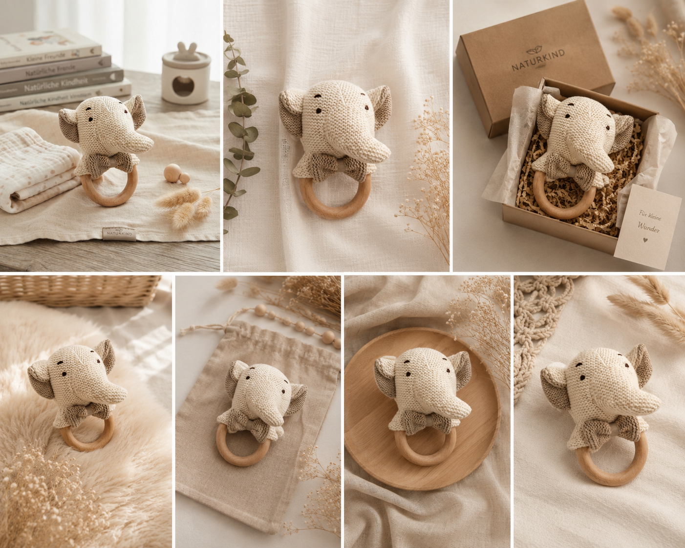 Babyrassel Elefant Wollweiß