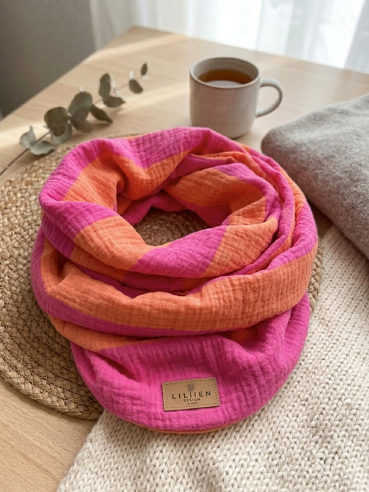 Musselin Loopschal „Pink & Orange“  Wendeschal