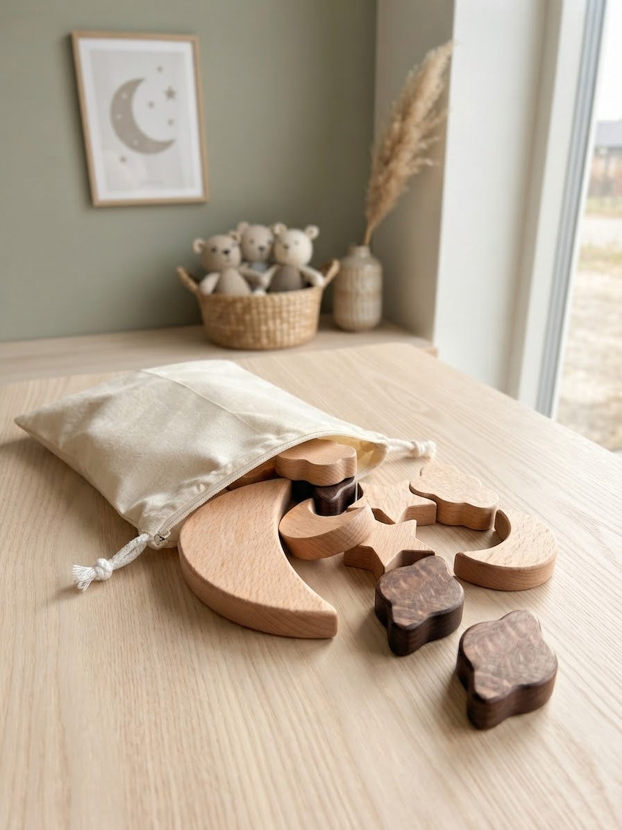 Montessori Holz-Balancespiel "Mond & Wolken" mit Beutel