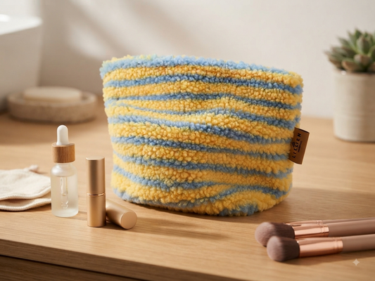 Kosmetiktasche Flauschige Make-up-Tasche gelb-blau
