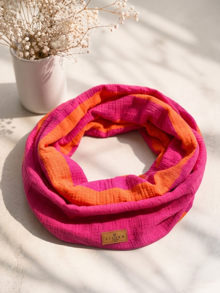 Musselin Loopschal „Pink & Orange“  Wendeschal
