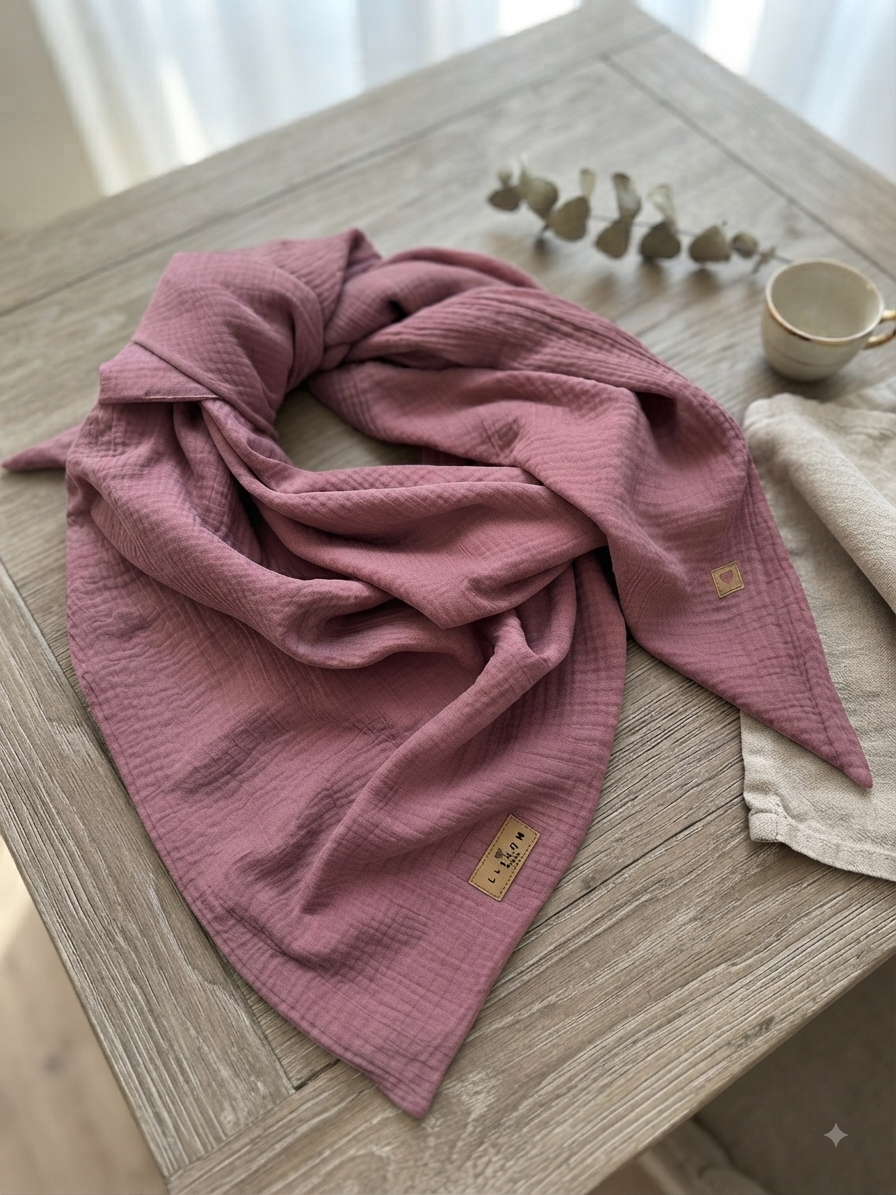 Musselin Schal weich, leicht & zeitlos   Mauve dunkelrosa