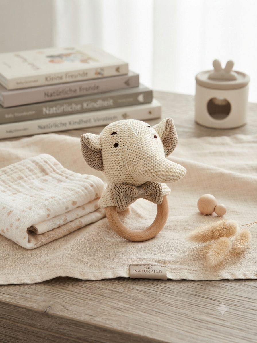 Babyrassel Elefant Wollweiß