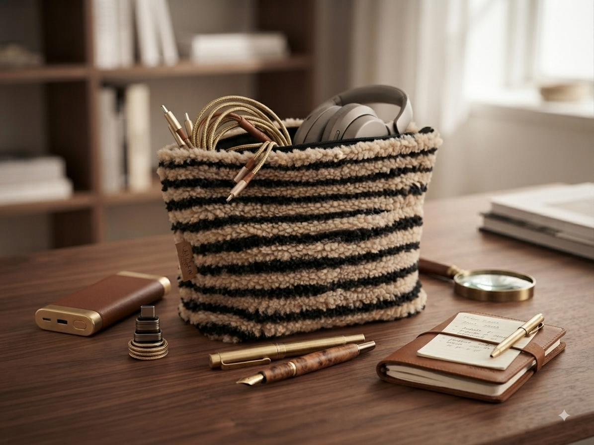 Kosmetiktasche Flauschige Make-up-Tasche schwarz-beige