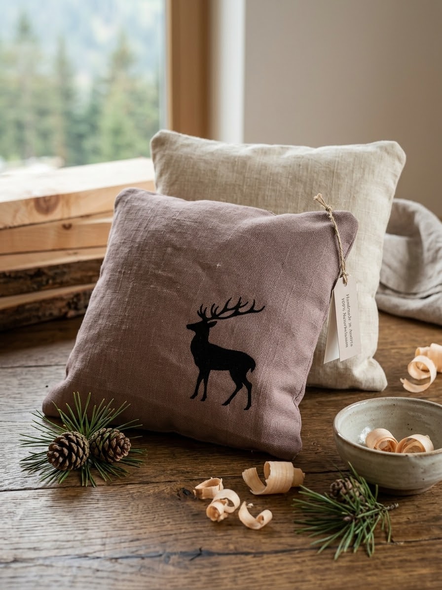 Wellness Zirbenkissen Leinen Altrosa Hirsch