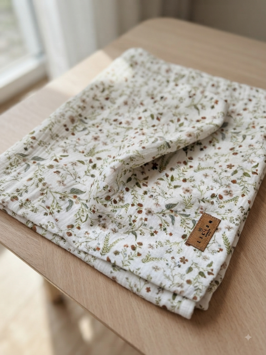 Musselin Schal weich, leicht & zeitlos Blumen Wollweiß
