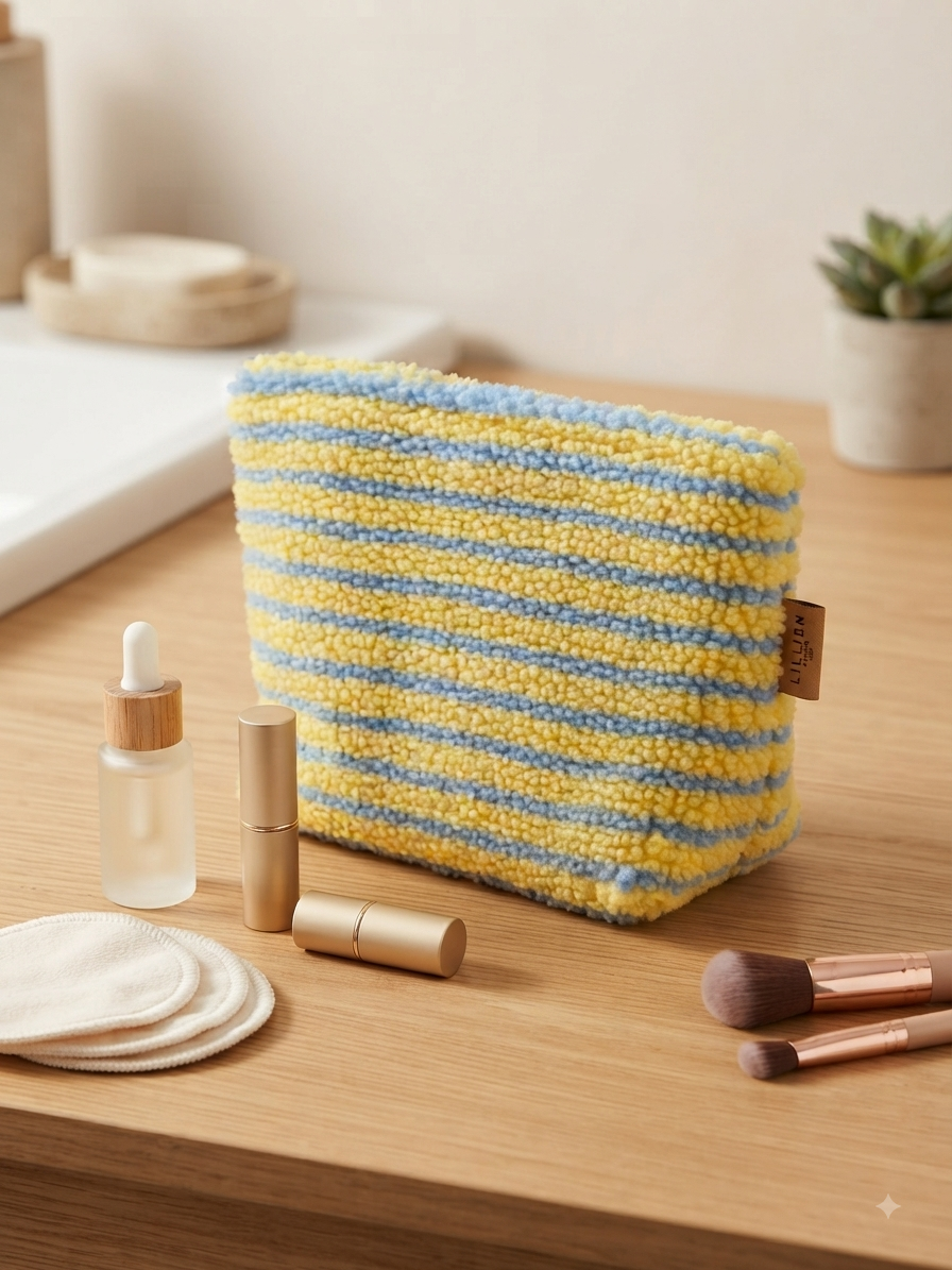 Kosmetiktasche Flauschige Make-up-Tasche gelb-blau