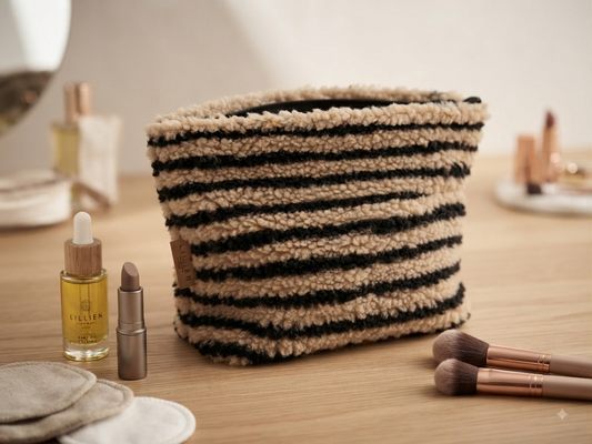 Kosmetiktasche Flauschige Make-up-Tasche schwarz-beige