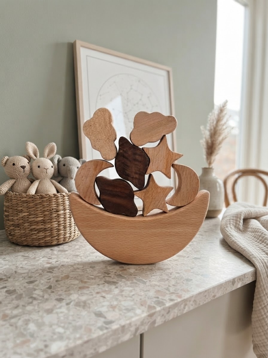 Montessori Holz-Balancespiel "Mond & Wolken" mit Beutel