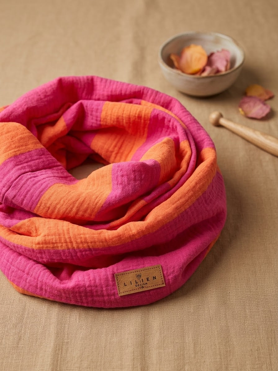 Musselin Loopschal „Pink & Orange“  Wendeschal
